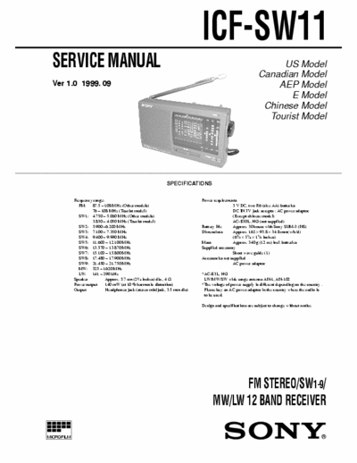 sony icf sw11 service manual