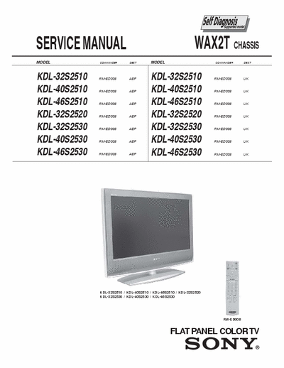 SONY KDL-32S2510, KDL-40S2510, KDL-46S2510, KDL-32S2520, KDL-32S2530, KDL-40S2530, KDL-46S2530 Service Manual
