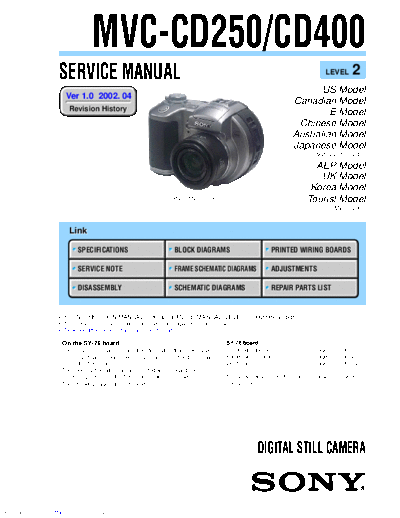 SONY MAVICA CD250 SONY MAVICA CD250 SERVICE MANUAL
BOARD LAYOUTS, SCHEMATICS, WAVEFORMS