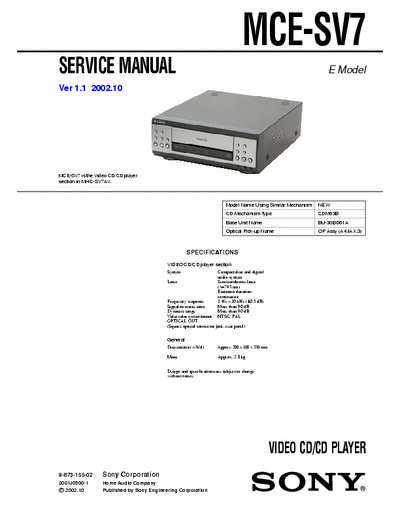 SONY MCE-SV7 VideoCD-CDPlayer