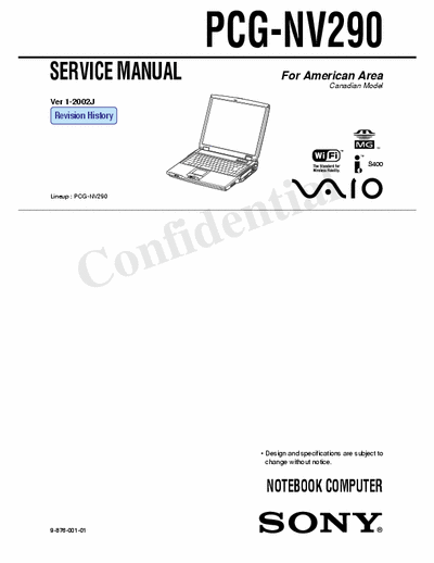 SONY PCG-NV290 Sony Laptop Service Manual PCG-NV290