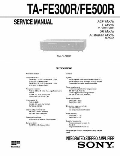 SONY TA-FE300R TA-FE500R SONY TA-FE300R TA-FE500R