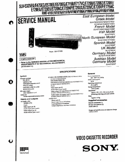 SONY SLV-E325, 475, 570, 715, 717, 720, 725 Service Manual