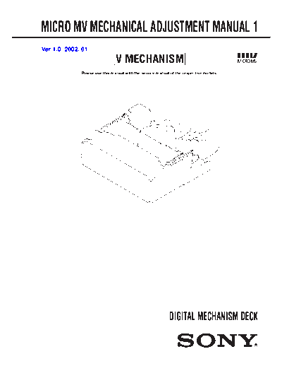 Sony - Sony Mecanismo V MICRO MV MECHANICAL ADJUSTMENT MANUAL 1

By MICRO MV MECHANICAL ADJUSTMENT MANUAL 1

httpa://www.filmatecnica.com.br