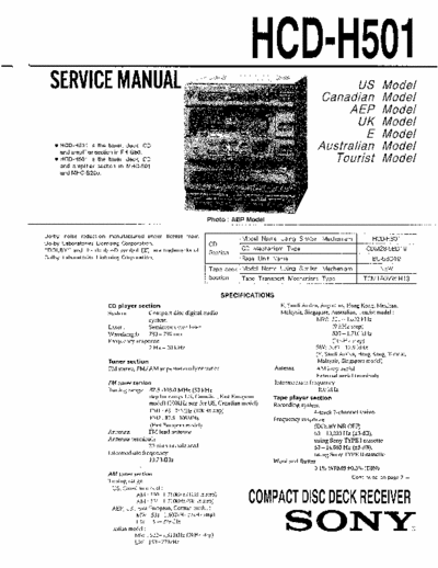 SONY HCD-H501 Schematics HCD-H501