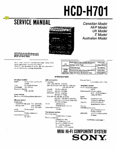 SONY HCD-H701 Schematics  HCD-H701