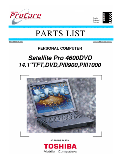toshiba satellite pro 4600 4600 parts breakdown manual