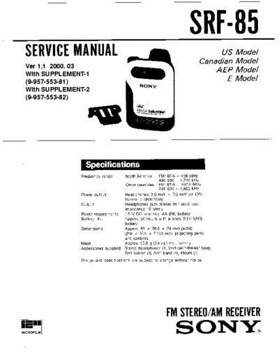 SONY SRF-85 SERVICE MANUAL