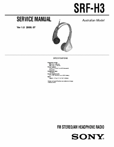 SONY SRF-H3 SERVICE MANUAL