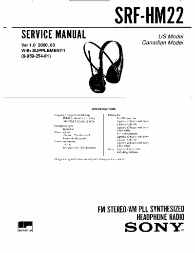 SONY SRF-HM22 SERVICE MANUAL