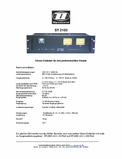 DYNACORD ST2100 DYNACORD ST2100 SERVICE MANUAL