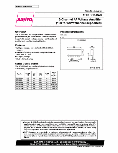 Sanyo  Power Amplifier IC 100 to 150 Watts