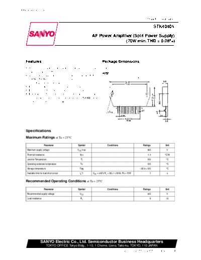 Sanyo STK4040V AF power amplifier (split power supply)