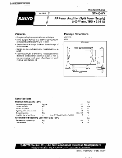 Sanyo STK4044V AF power amplifier (split power supply)