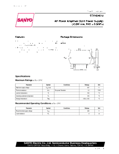 Sanyo STK4048 A Good150W Rms Power Hybrid Amplifier.