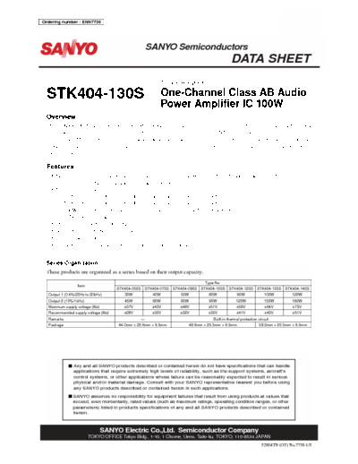 Sanyo STK404-130S 100 WRMS Mono Channel Module Power Amplifier 0.4% DHT