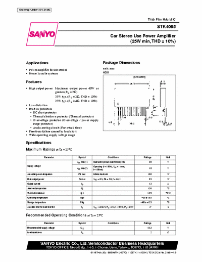Sanyo STK4065 Car stereo use power amplifier
