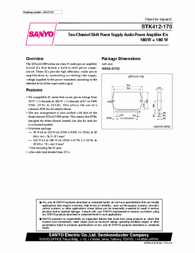 sanyo stk412-170 2x180 w power audio anfi