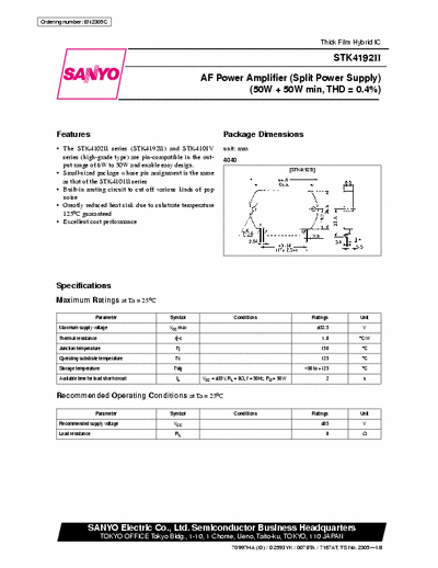 Sanyo STK4192II AF power amplifier (split power supply)
