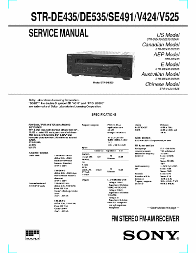 Sony STR-DE535 SONY STR-DE435,DE535,SE491,V424,V525