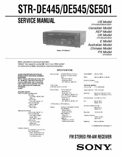 Sony STR-SE501 service manual