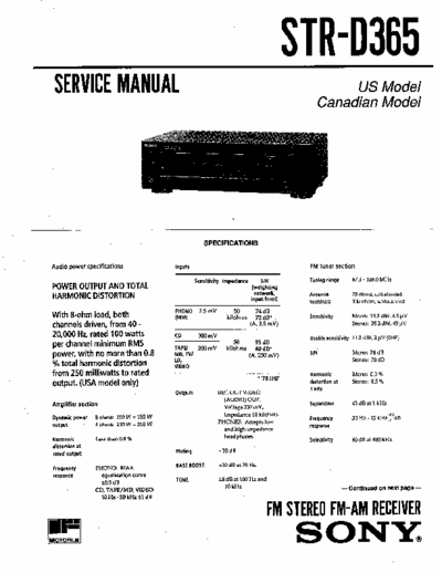 Sony STR-D365 Service manual for Sony FM/AM Receiver STR-D365