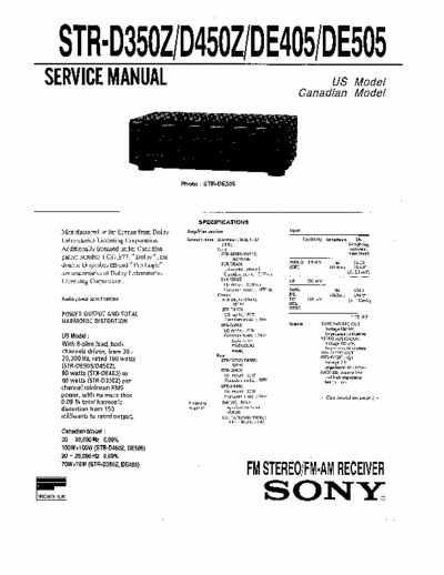 SONY STR-D350-DE405-DE505 SONY Receiver STR-D350-DE405-DE505.PDF