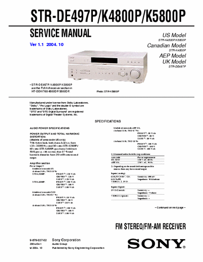 Sony STR-DE497 Service Manual