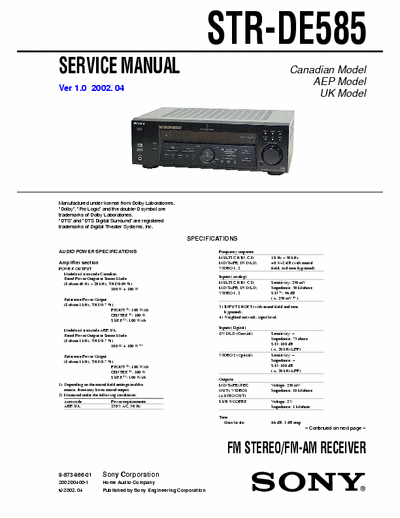 Sony STR-DE585 Service Manual