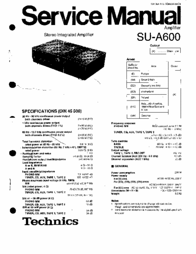 Technics SU-A600 Integrated audio amplifier service manual