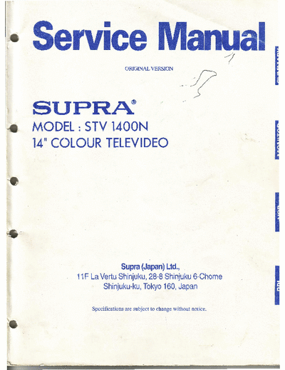 SUPRA STV-1400N TV+VCR Service Manual