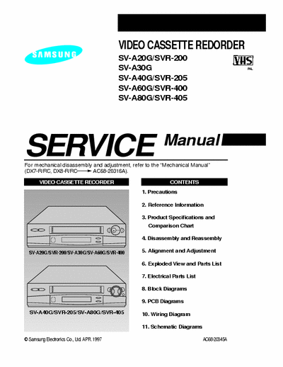 Samsung SV-A20G, SVR-200, SV-A30G, SVR-205, SV-A40G, SV-A60G, SV-A80G, SVR-400, SVR-405 Service Manual VHS Recorder - (2.823Kb) 2 Part File - pag. 12