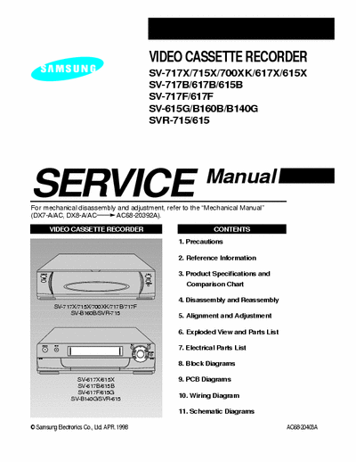 Samsung SV-717, SV-615G, SVR-715, SV-B160B, SV-B140G Manual Service VHS Recorder - pag. 20