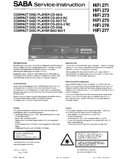 Saba Compact Disc Player CD 1015 service manual