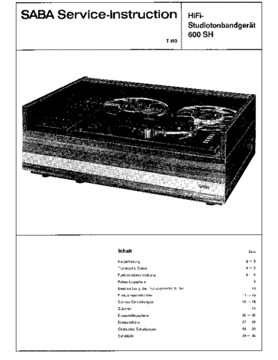 saba HiFi-Studiotonbandgeraet 600 SH service manual