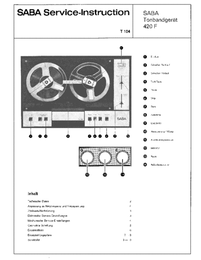 Saba Tonbandgeraet 420 F service manual
