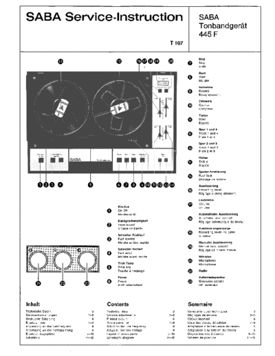 Saba Tonbandgeraet 445 F service manual