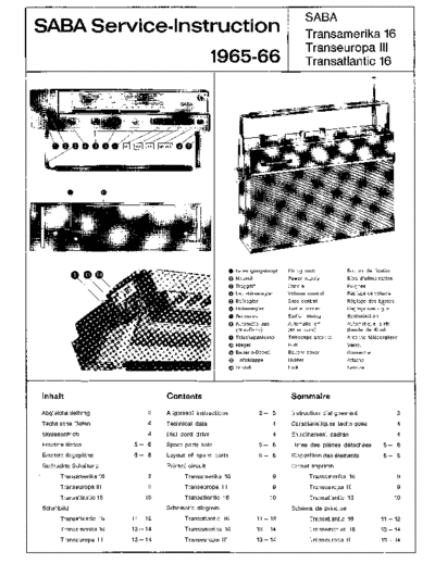 Saba Transamerika 16 Transeuropa III Transatlantic 16nette 11 125 service manual