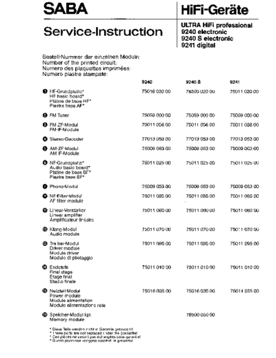 Saba ultra hifi professional 9240 9241 service manual