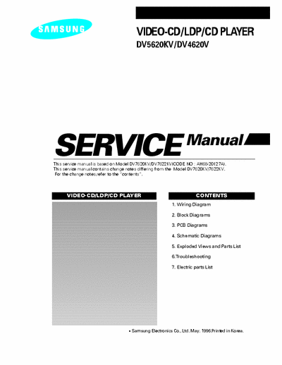 Samsung DV-5620KV VIDEO-CD/LDP/CD PLAYER
DV5620KV/DV4620V