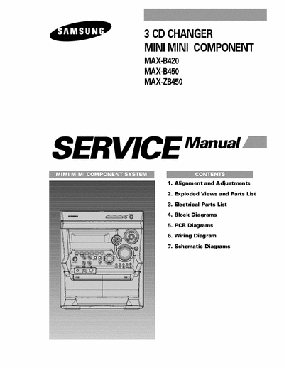 Samsung MAX-B420;MAX-B450;MAX-ZB450 3 CD CHANGER MINI COMPONENT models:
MAX-B420;MAX-B450;MAX-ZB450