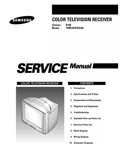  TXM1491FX/XAA Samsung TXM1491FX/XAA (Chassis K15D) (Service Manual)