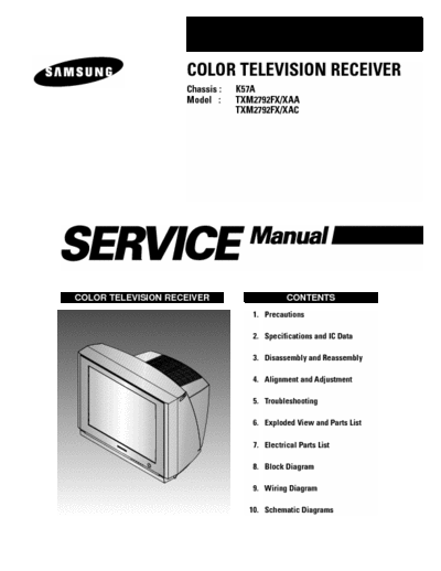 Samsung TXM2792FX/XAA, TXM2792FX/XAC Samsung TXM2792FX/XAA, TXM2792FX/XAC (Chassis K57A) (Service Manual)