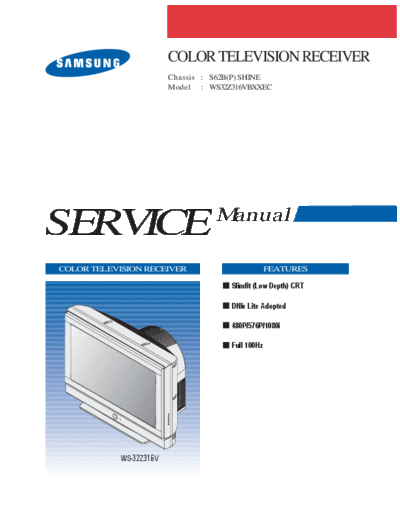 Samsung WS32Z316VBXXEC Samsung WS32Z316VBXXEC (Chassis S62B(P) SHINE) (Service Manual)