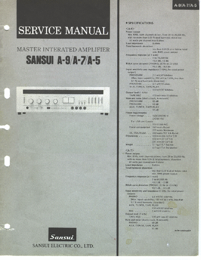 Sansui A5, A7, A9 integrated amplifier