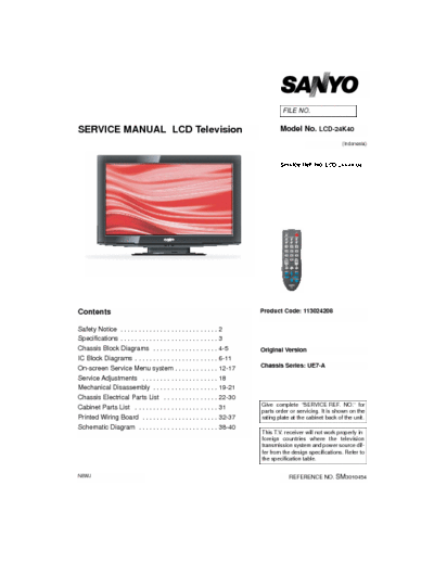 Sanyo LCD-24K40 Sanyo LCD-24K40 (Chassis UE7-A) (Service Manual)
