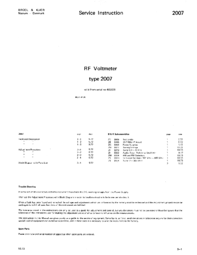 Bruel & Kjaer Type 2007 Service Instruction