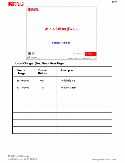 Service Manual FX200 Fax Machine Ricoh Aficio FX200 (B273)