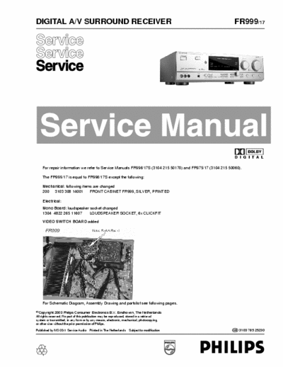 Philips FR999 /17 Service Information for Repair Digital A/V Surround Receiver - pag. 4