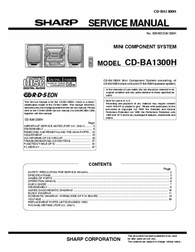 Sharp CD-BA1300H Sharp - System CD-BA1300H - Service Manual